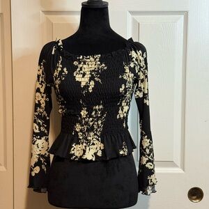 Chocolate Black and Cream Floral Blouse
